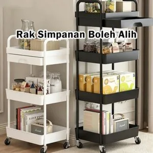 Kitchen Rolling Cart With Drawer Floor Storage Rack Organizer Troli Penyimpanan Dapur