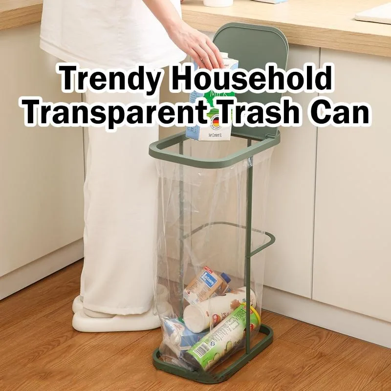 Household Transparent Sorting Garbage Rack with Flip-Lid Bins Trash Bag Storage Bin Sampah