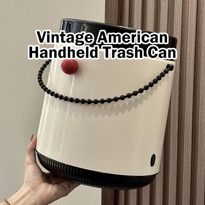 Portable Handled Lidded Trash Can For Home Kitchen Bathroom Living Room Tong Sampah