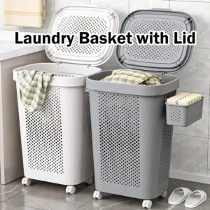 Lidded Large Laundry Hamper Dirty Clothes Storage Basket For Bathroom Washroom Home Use Bakul Pakaian Kotor