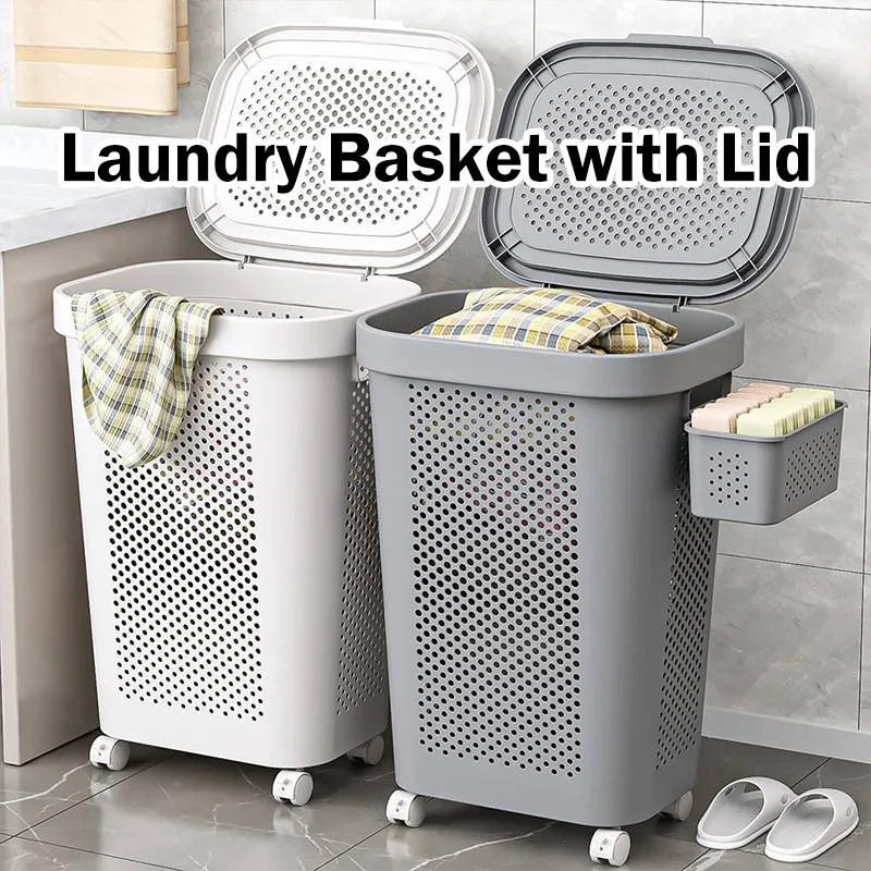 Lidded Large Laundry Hamper Dirty Clothes Storage Basket For Bathroom Washroom Home Use Bakul Pakaian Kotor