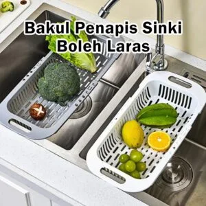 Bakul Penapis Sink Boleh Laras, Pengatur Dapur untuk Mencuci & Menyimpan Sayur-sayuran dan Buah-buahan
