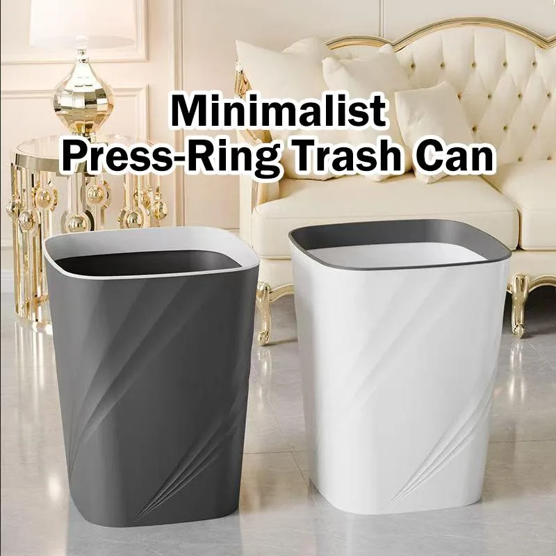 Large Capacity Simple Trash Can With Press Ring For Home Living Room Kitchen Bathroom Toilet Tong Sampah