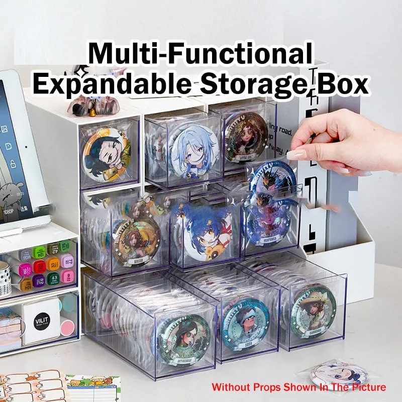 Drawer Type Clear Acrylic Badge Storage Box For Desktop Kotak Simpanan