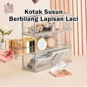 Kotak Simpanan Kosmetik Plastik Lutsinar Meja, Kapasiti Besar Gaya Laci Pengatur Solekan