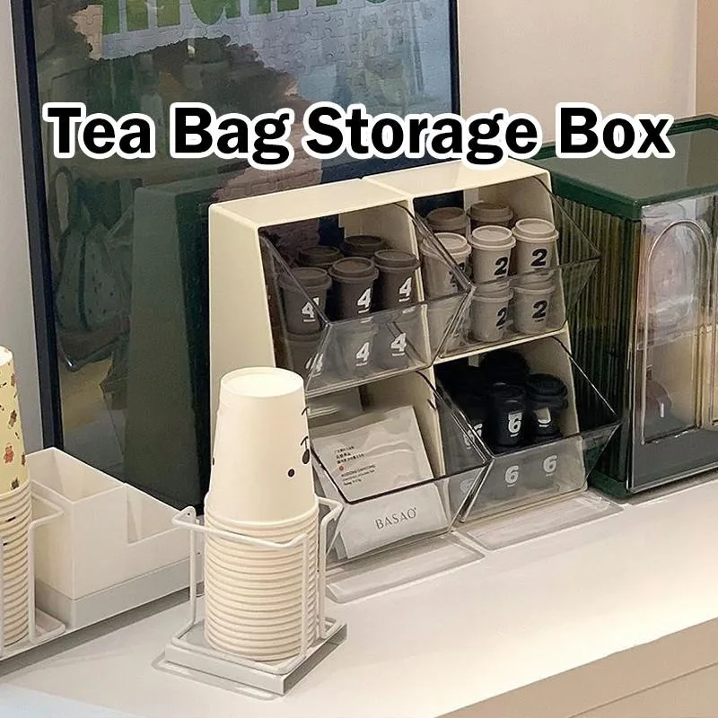 Transparent Tea Bag Storage Box Desktop Coffee Organizer for Office Pantry Kotak Simpanan uncang teh