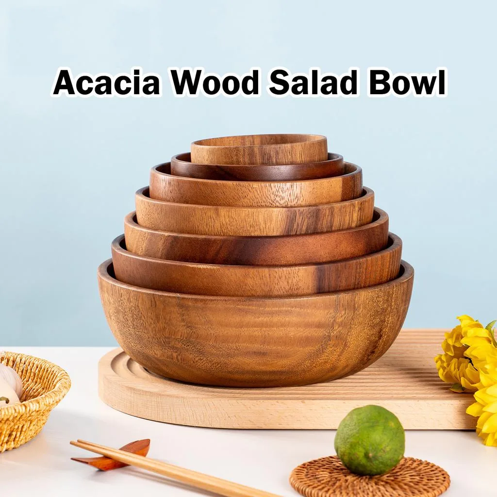 Large Wooden Salad Bowl Unbreakable Ramen Soup Bowl for Household Use Mangkuk Salad