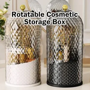 Clear Rotating Makeup Organizer Desktop Compartment Storage Box With Lid Dustproof Rak Kosmetik Berputar