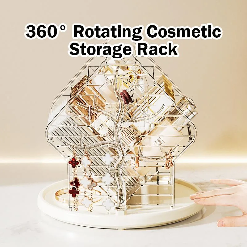 Rotating Makeup Organizer Desktop Cosmetic Storage Box Lipstick Eyeshadow Holder Rak Kosmetik Berputar