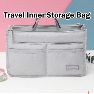 Double Zipper Bag In Bag Organizer Travel Makeup Cosmetic Pouch Insert Beg Penyimpanan Dalam Untuk Alat Solek