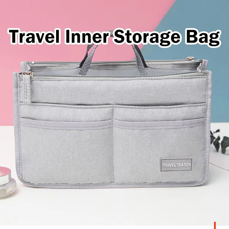 Double Zipper Bag In Bag Organizer Travel Makeup Cosmetic Pouch Insert Beg Penyimpanan Dalam Untuk Alat Solek