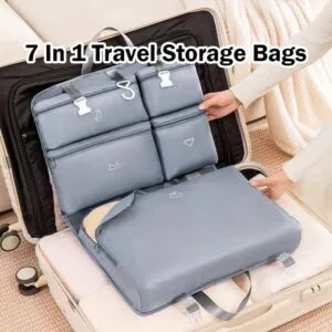 7 In 1 Travel Packing Cubes Luggage Organizer Clothes Underwear Storage Bag Set Beg Penyimpanan Dalam Suitcase
