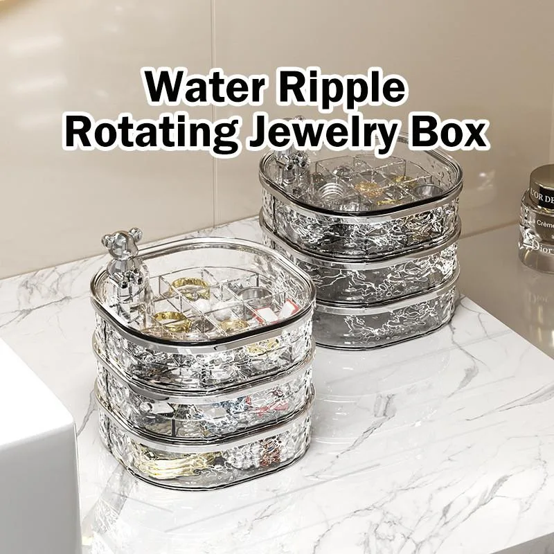 Desktop Jewelry Box Earring Ring Necklace Organizer Storage Vanity Kotak Barang Kemas Berputar