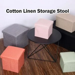 Cotton Linen Foldable Storage Ottoman Multi Purpose Seat Box Shoe Change Organizer Bangku Penyimpanan Boleh Lipat