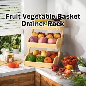 Bamboo Wood 3 Tier Fruit Vegetable Basket Drainage Rack Kitchen Storage Organizer Rak Sayur Peniris Air