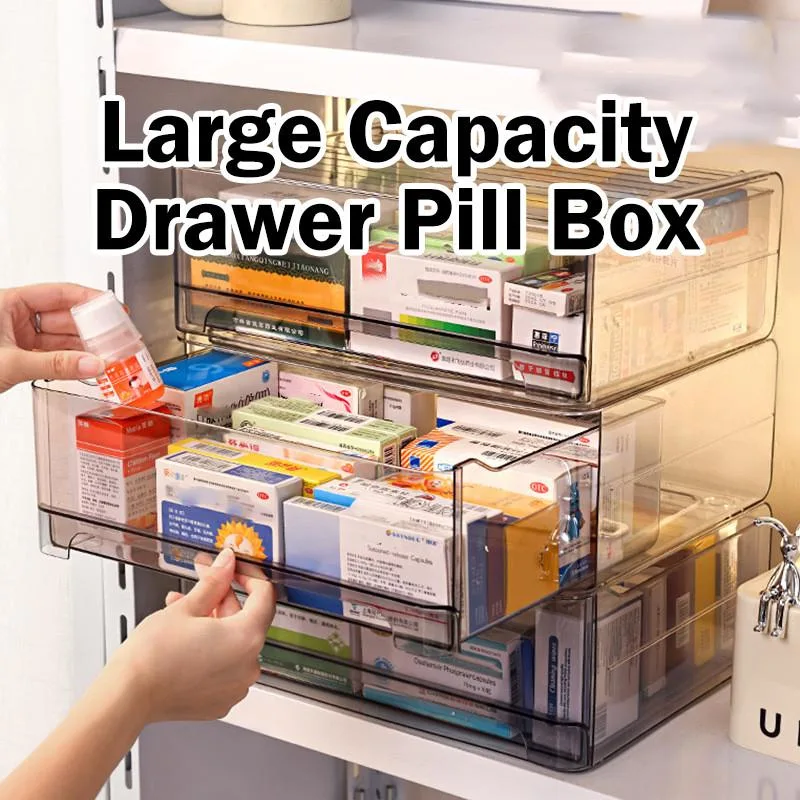 Drawer Style Medicine Box Transparent First Aid Kit Family Pharmaceutical Storage Kotak Ubat Berlaci Lutsinar