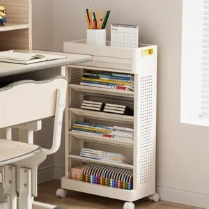 Rak Buku Sisi Kecil Beroda Berdiri Lantai, Pengatur Buku & Gambar untuk Asrama dan Kanak-Kanak