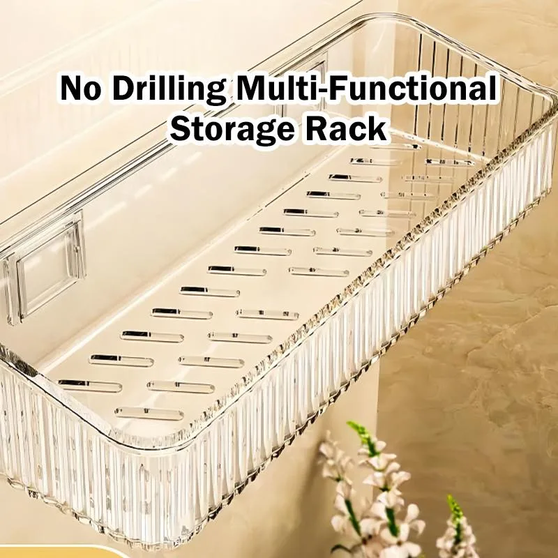 Bathroom Shelf No-drill Wall-mounted Storage Rack Rak Penyimpanan Bilik Air