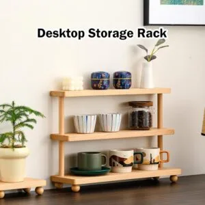 Wood Desktop Cup Holder Organizer Display Stand For Home Cafe Cosmetic Candle Storage Rack Rak Meja