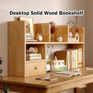 Wooden Desktop Bookshelf Organizer Student Desk Storage Rack Rak Penyusun Meja
