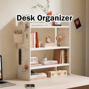 Pegboard Desktop Bookshelf Organizer Rack Office Workstation Multi Tier Rak Penyusun Meja