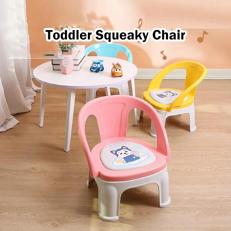 Cartoon Backrest Squeaky Dining Chair Stool For Baby Kids Feeding Kerusi Kanak-Kanak