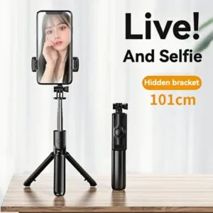 Tripod Selfie Stick dengan Alat Kawalan Bluetooth, Serbaguna Mudah Alih untuk Siaran Langsung & Foto