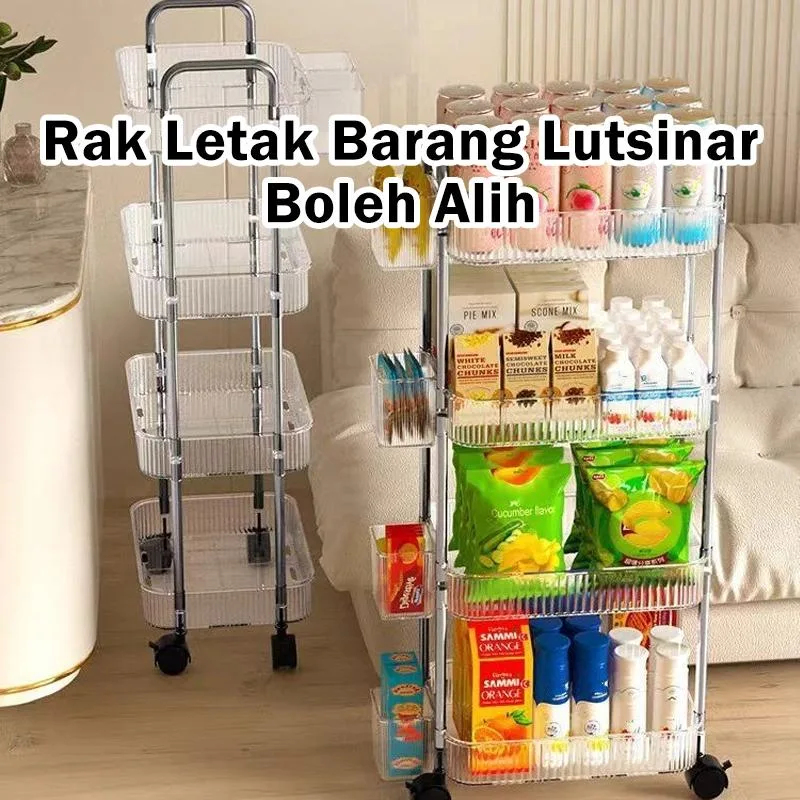 Trojli Berlapis Mudah Alih dengan Roda, Rak Simpanan Minuman untuk Dapur & Bilik Air