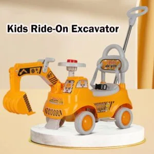 Kids Ride On Excavator Toy With Push Handle Sliding Engineering Scooter Kereta Luncur Bayi Tema Jentera Penggali