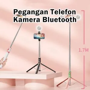 Selfie Stick Bluetooth 1.7M dengan Tripod & Alat Kawalan Jauh, Sesuai untuk TikTok Live, Fotografi & Tapak Telefon