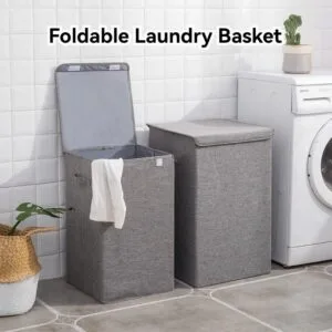 Foldable Fabric Laundry Basket Cotton Linen Dirty Clothes Hamper Large Capacity Home Storage Bin Bakul Dobi