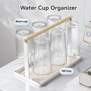 Japanese Style Iron Cup Rack Wooden Handle Inverted Drying Mug Holder No Drilling Storage Rack Rak Cawan