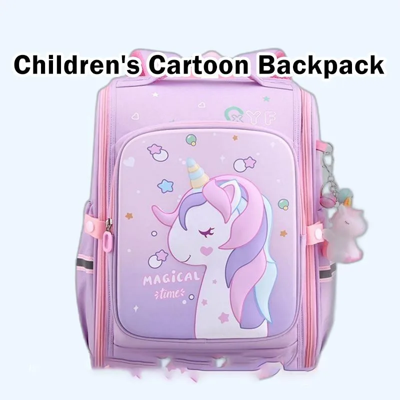 Unicorn Cartoon Backpack Ergonomic Anti-Backpack for Boys and Girls Grades 1-3 Beg Galas Pelajar