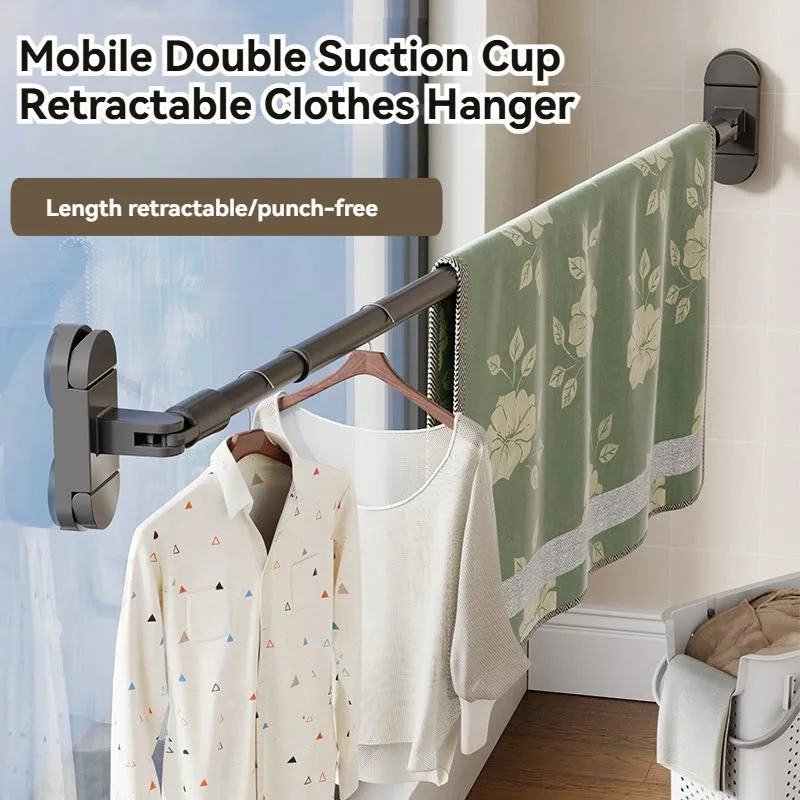 Suction Cup Telescopic Clothes Drying Rod Window Balcony No-Drill Quilt Dry Rack Rak Jemuran Sedutan Boleh Laras