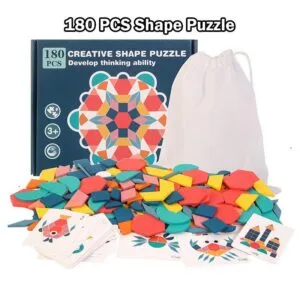 180pcs Set Wooden Toddler Educational Geometric Shape Matching Tangram Puzzle Toy Teka-teki