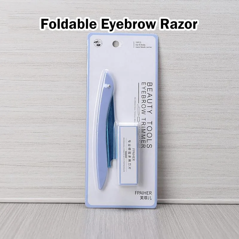Foldable Eyebrow Razor Holder With 10 Pieces Replaceable Blades Eyebrow Razor Set Pisau Alis