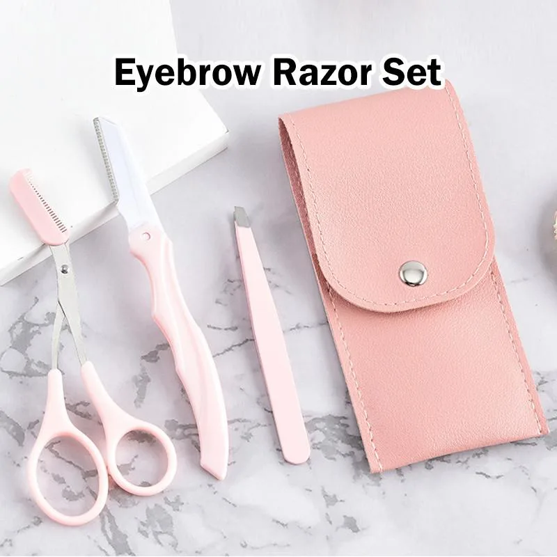 Foldable Eyebrow Razor Set With Eyebrow Comb Scissors For Women Beginners Set Pisau Alis