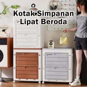 Kotak Simpanan Pakaian Kapasiti Besar Boleh Lipat dengan Penutup & Roda, Boleh Kunci untuk Rumah