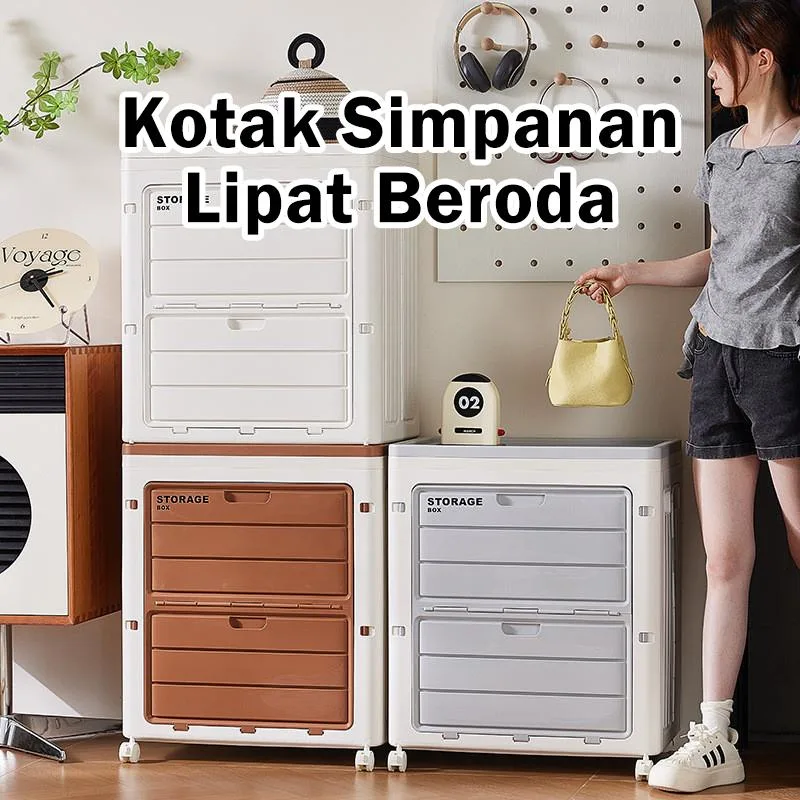 Kotak Simpanan Pakaian Kapasiti Besar Boleh Lipat dengan Penutup & Roda, Boleh Kunci untuk Rumah