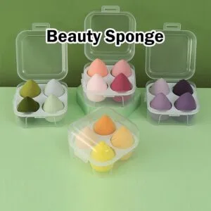 4Pcs Beauty Sponge Set With 4 Grid Storage Box Wet Dry Makeup Puff  Span Solek