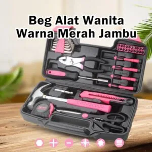Set Alat Wanita 39 Keping Warna Merah Jambu, Set Pemutar Skru & Peralatan Baiki Rumah Manual