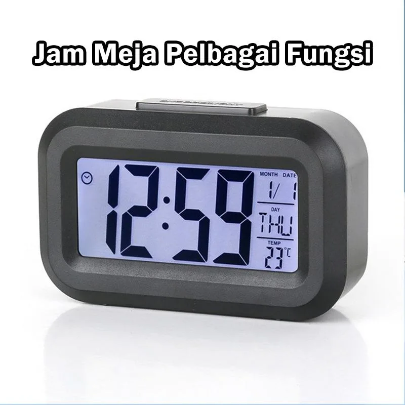 Jam Digital Mini Serbaguna dengan Lampu Malam, Suhu, Kalendar & Pemasa untuk Rumah