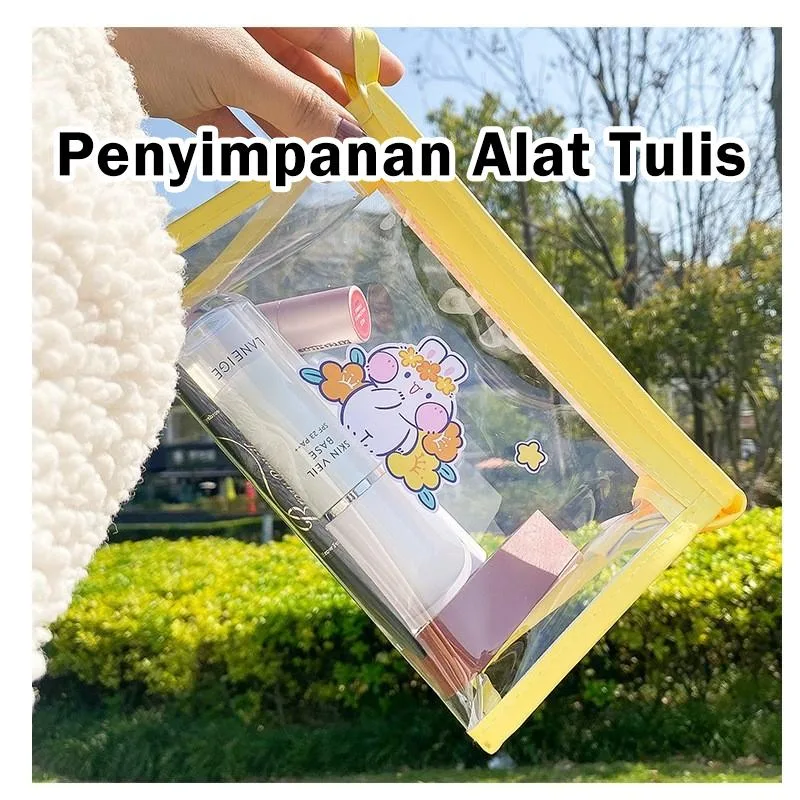 Kotak Pensel Lutsinar Kapasiti Besar Gaya Korea, Kalet Air, Comel & Estetik, Pengatur Alat Tulis