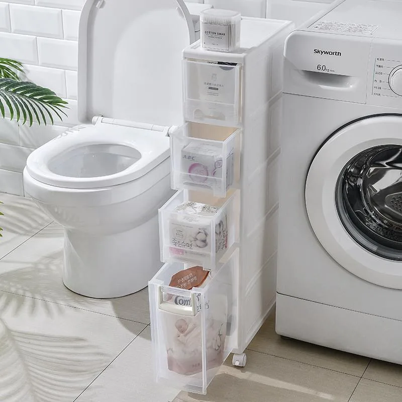 Kabinet Simpanan Ruang Sempit Gaya Laci, Rak Plastik Penjimatan Ruang untuk Dapur & Bilik Air - Image 2