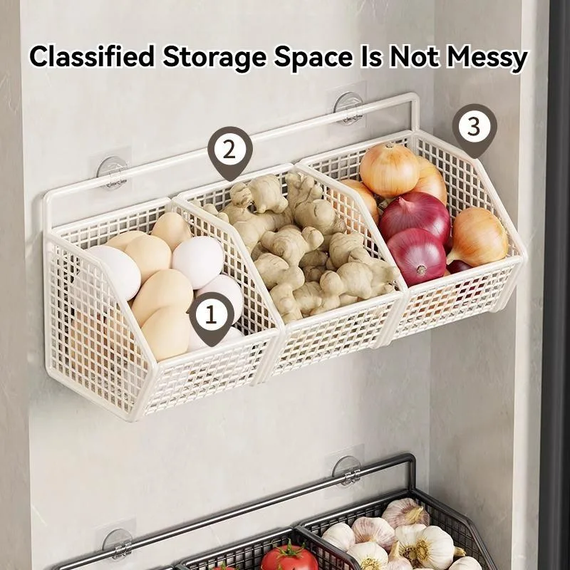 rak gantung dapur tempat simpan bawang halia bawang putih organizer tanpa gerudi pelbagai fungsi - Image 2