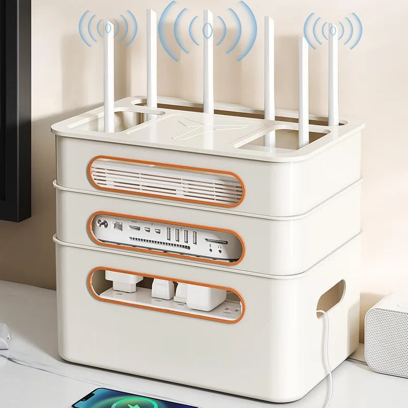 Rak Penyimpanan Soket WiFi Kotak TV Rumah Dengan Pengurusan Kabel & Kotak Router - Image 2