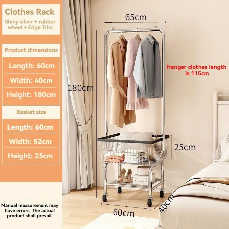 Rak Baju Berdiri Nordic Minimalis Dengan Bakul Penyimpanan Boleh Gerak Untuk Bilik Tidur - Image 2