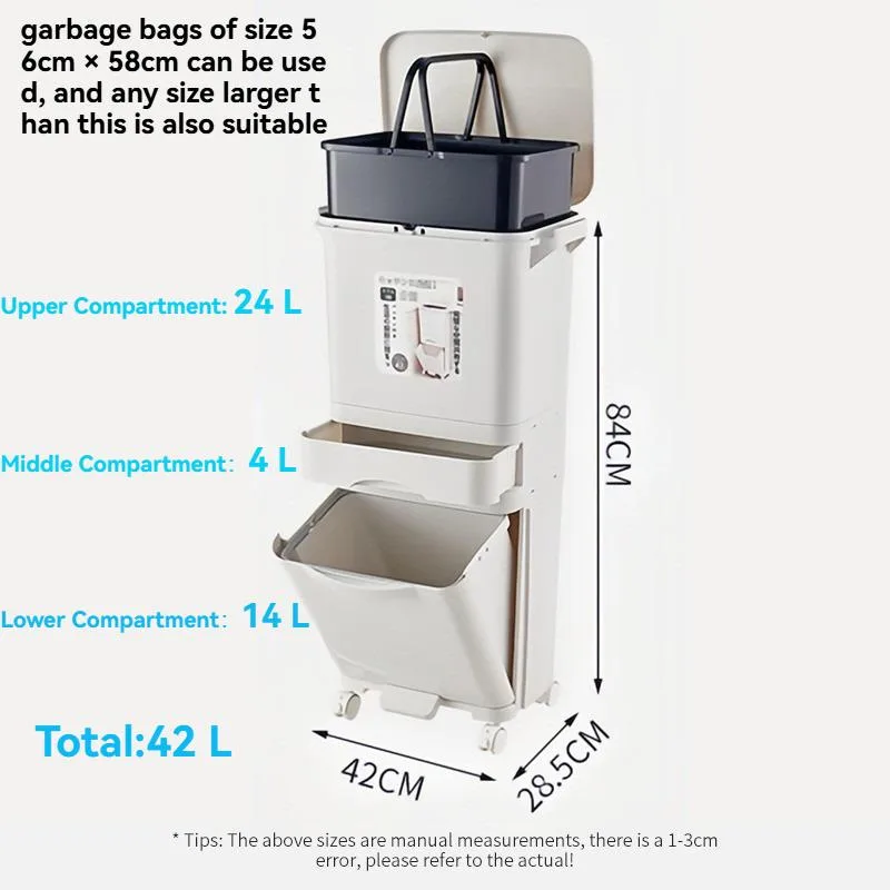 Tong Sampah Dapur Besar dengan Penutup Automatik, Dua Lapisan, Pemisahan Kering & Basah, Sesuai untuk Kegunaan Rumah - Image 2