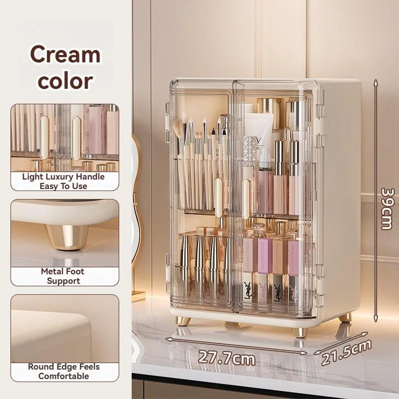Bekas Simpanan Kosmetik Meja Solek Kalis Debu Rak Skincare Dengan Laci Besar Kapasiti Organizer Meja Solek Serbaguna - Image 2