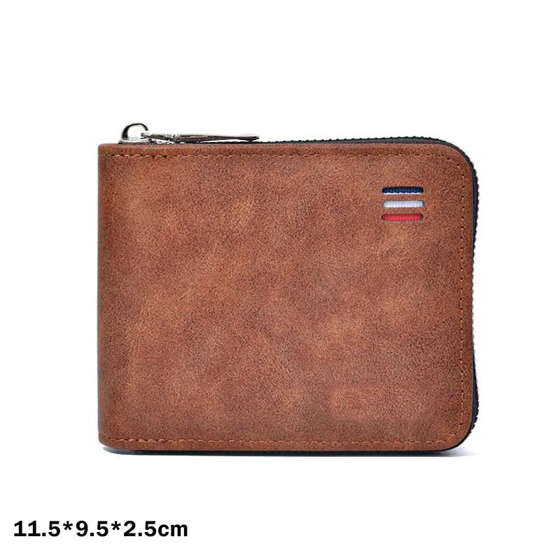Dompet Lelaki Pendek Warna Polos Minimalis Belia Tiga Lipat Serbaguna Dengan Zip Untuk Syiling - Image 2